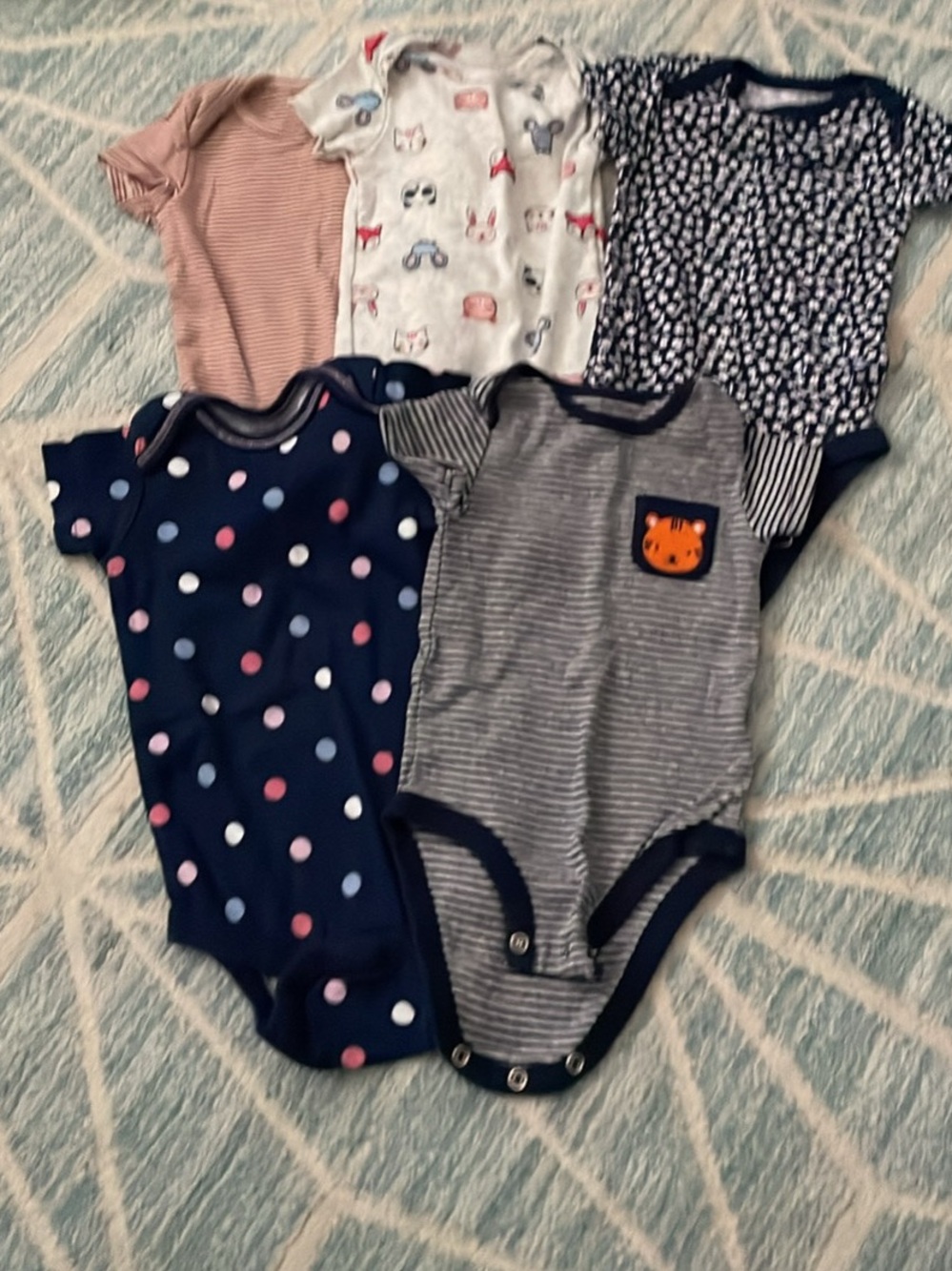 Carter's Navy, Gray, Pink & White Baby One-Piece Bodysuit Set